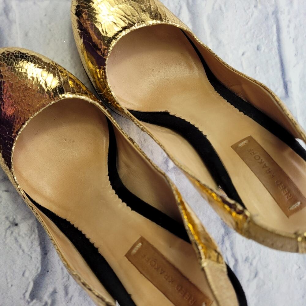 Reed Krakoff Crackled Gold Stiletto Slingback Platform Pumps size 6 1/2 - Picture 9 of 16